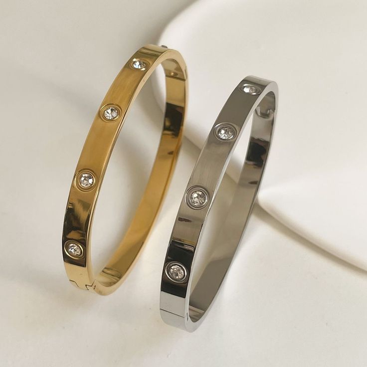 Celestial Inset Crystal Bangle – 18K Gold & Silver Finish