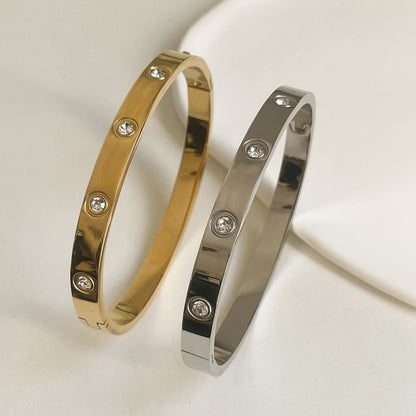 Celestial Inset Crystal Bangle – 18K Gold & Silver Finish