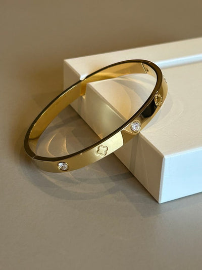 Celestial Inset Crystal Bangle – 18K Gold & Silver Finish