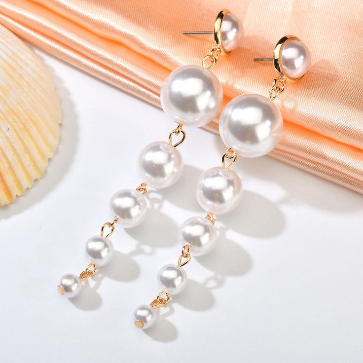Elegant Pearl Drop Earrings – Multi-Layer Dangle Statement Earrings