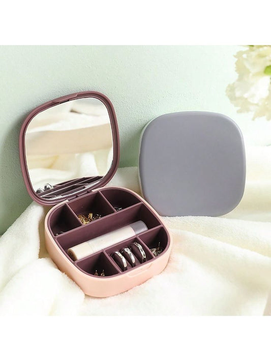 1pc Portable multi- grid jewelry storage box with mirror